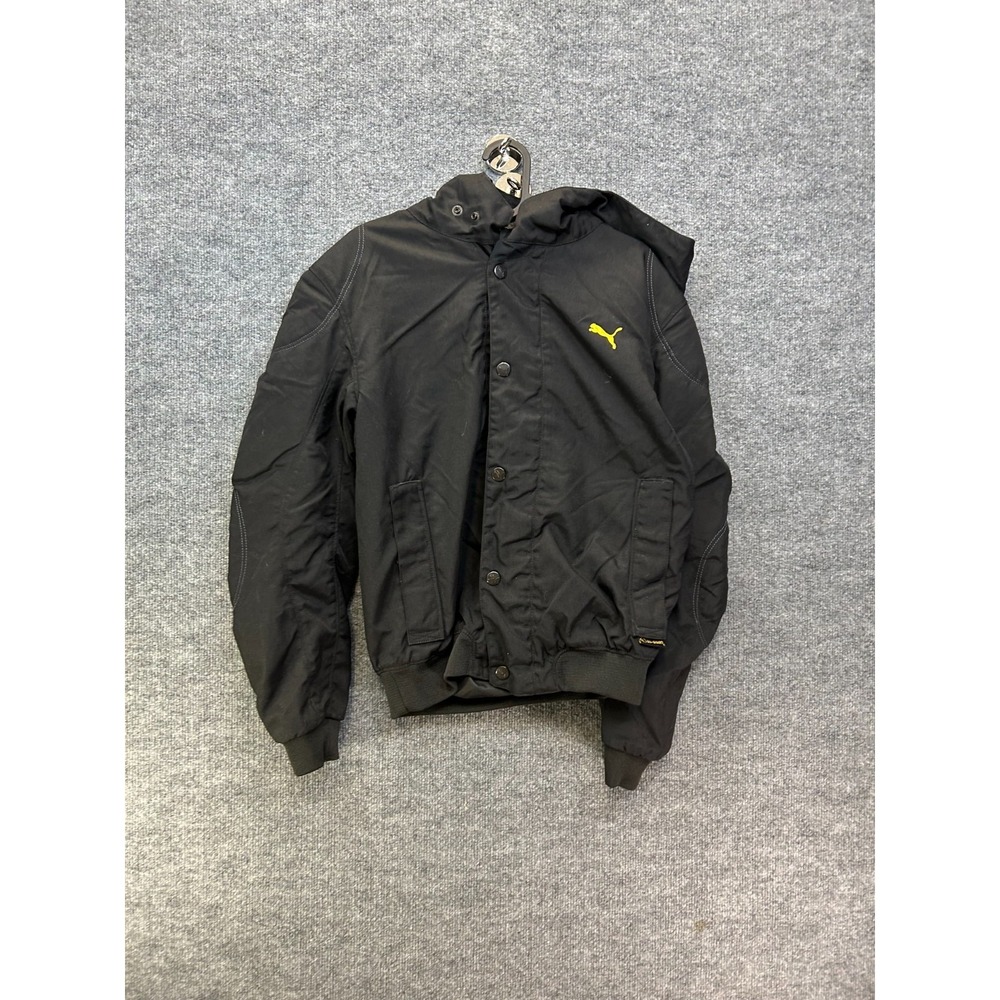 Puma Hooded Bomber Jacket Mens Black Full Zip Pockets Motorcycle Riding - Medium